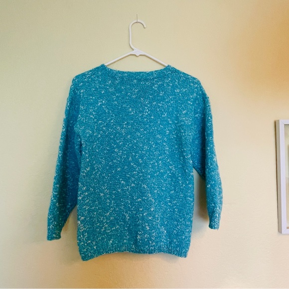 Vintage Baby Blue and White Knit Cat Print 
Sweater Pullover - Picture 5 of 5